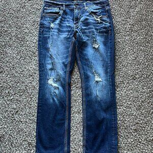 Y2K BKE Jeans Mens 36x32 Blue Denim Dark Wash Distressed Straight Leg Jeans